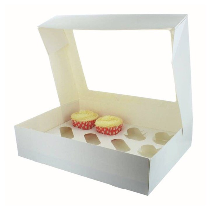White Cupcake/Muffin Box with Transparent Lid - Available in 6 & 12 Capacity